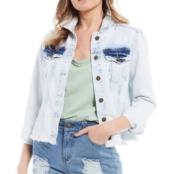 Chelsea & Violet XS Acid Wash Denim Jacket New Frayed Hem School Western Cropped - Picture 1 of 14